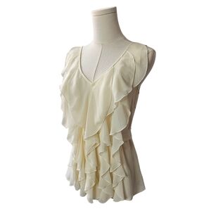 New York & Company - Cream Front Ruffle Sleeveless V-Neck Top